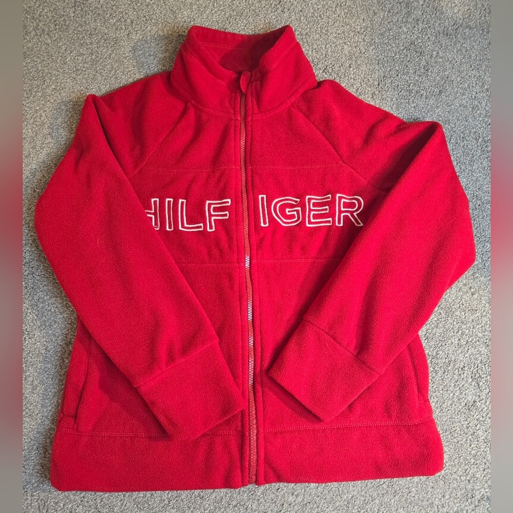 Tommy Hilfiger Sport Red Fleece Zip Up Jacket Ladies Size Medium Fall